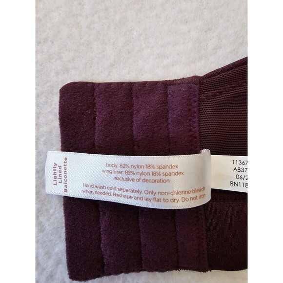 Cacique 42D Balconette Bra Burgundy Purple Full Coverage Lightly Lined - Picture 6 of 8